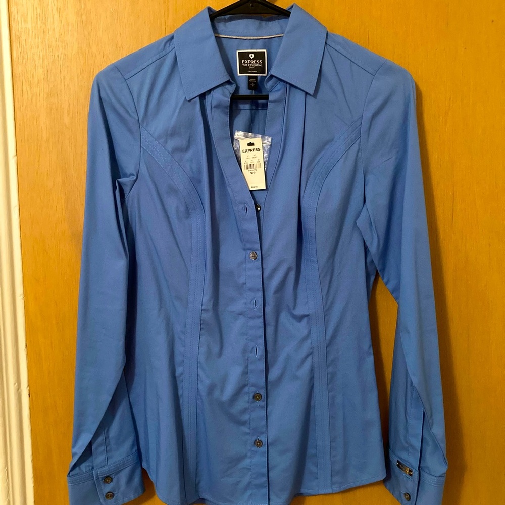 NWT! Express slim fit blue button down shirt